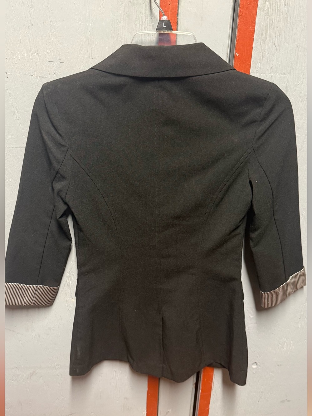 IZ BYER Black 3/4 Sleeve Blazer Jacket Striped Cuffed Linings XS Office Business - Picture 3 of 5